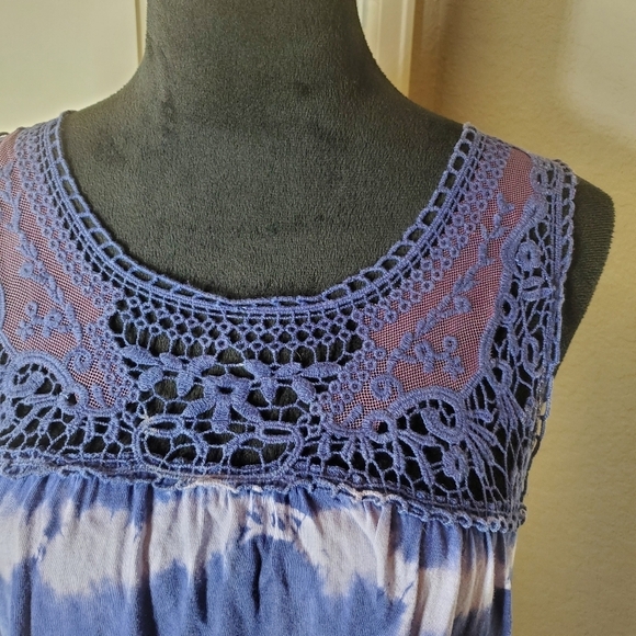 Greater Good Women's Navy Blue and White Tie-Dye Crochet Tank Top Size Large - Picture 4 of 16